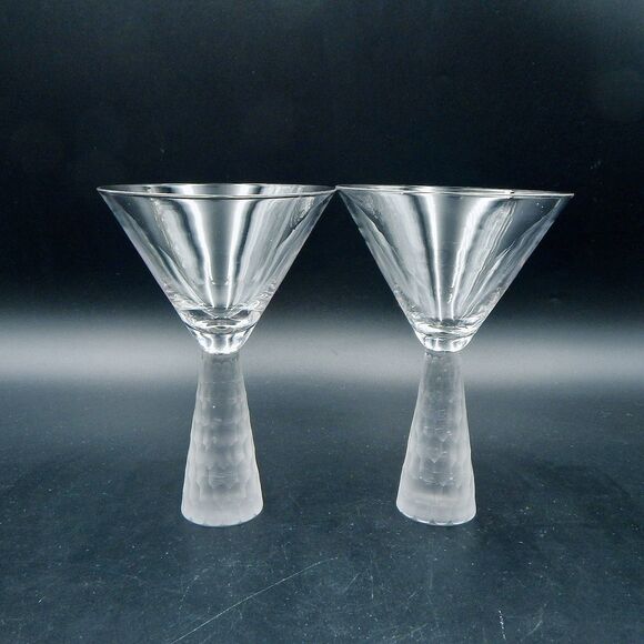 Artland Prescott Crystal Martini Glass Clear Frosted Honeycomb Stem Wine Pair - Picture 1 of 8